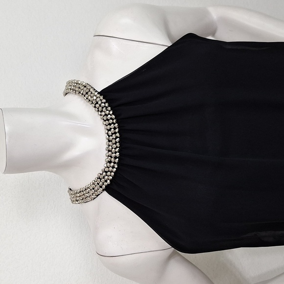 Express Black Dressy Preppy Beaded Neckline Dark Academia Blouse Size S - Picture 2 of 13